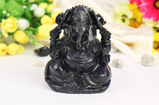 Glittering Blue Sunstone Ganesha Idol - 1.10 kgs