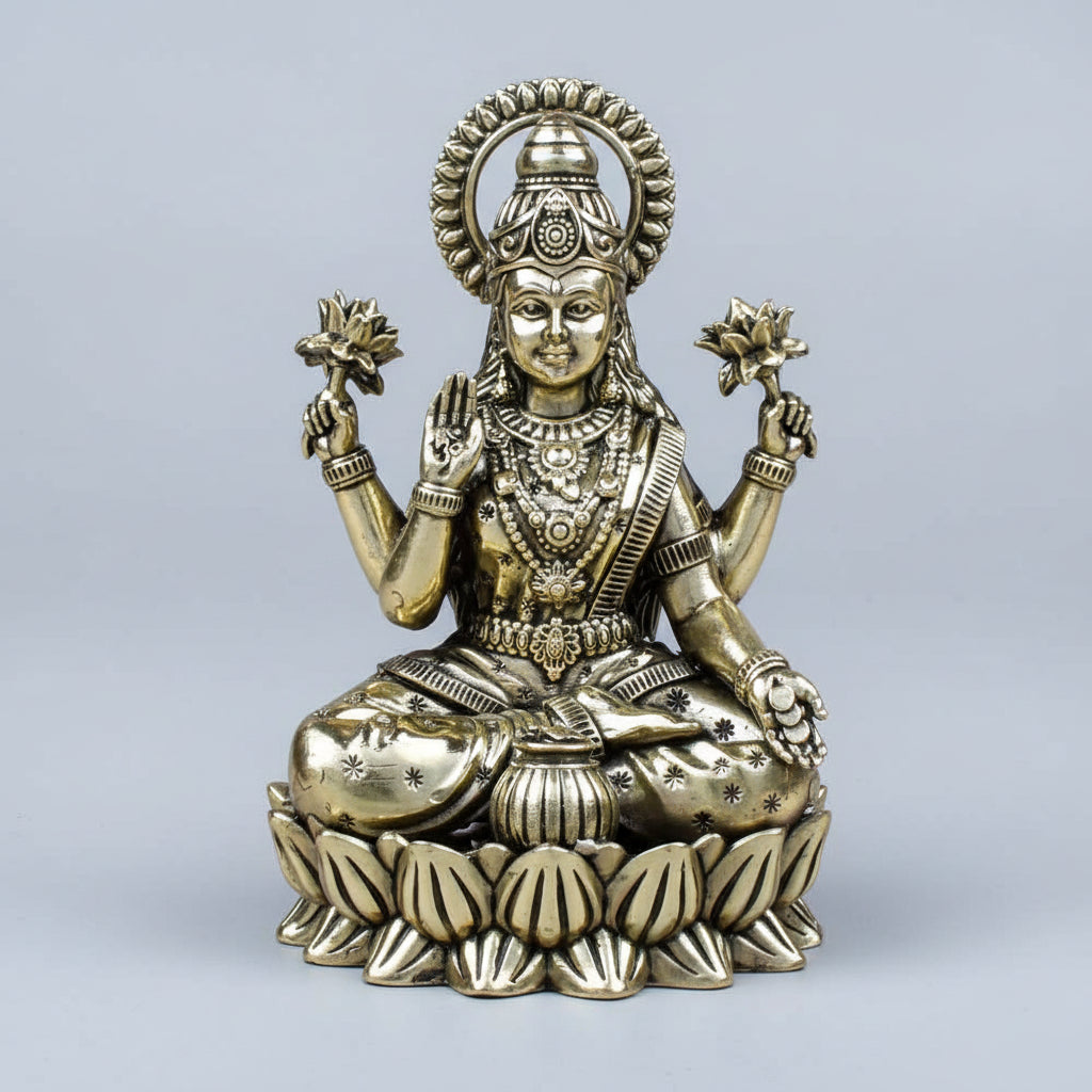 Goddess Lakshmi on Lotus Ashtadhatu Idol