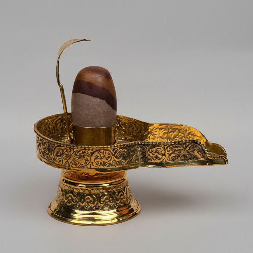 Narmada Lingam in Designer Brass Yoni Base -Small