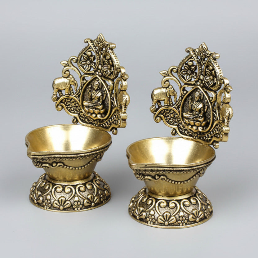 Ashtadhatu Gaj Lakshmi Diya Set Of 2