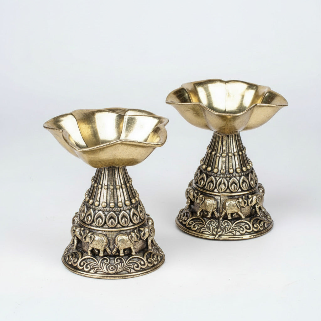 Ashtadhatu Elephant Design Panch Batti Diya Set Of 2