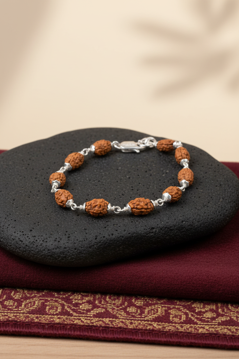 Mani Monk Moon Java Bracelet with Silver Caps – 8 mm