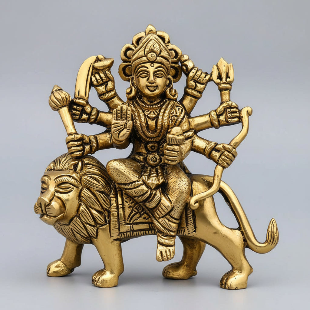 Sherwali Durga Brass Idol