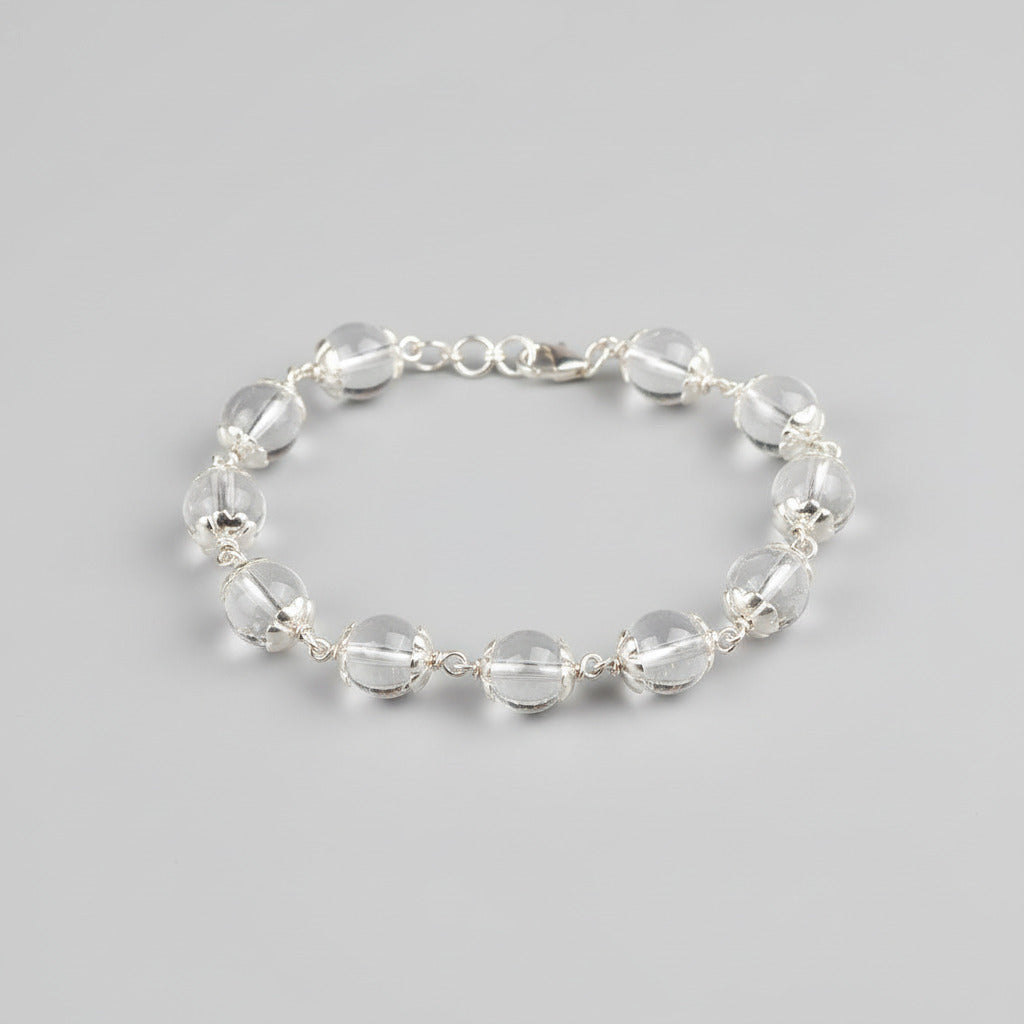Round Sphatik Bracelet with Silver Caps & Hook-10 mm