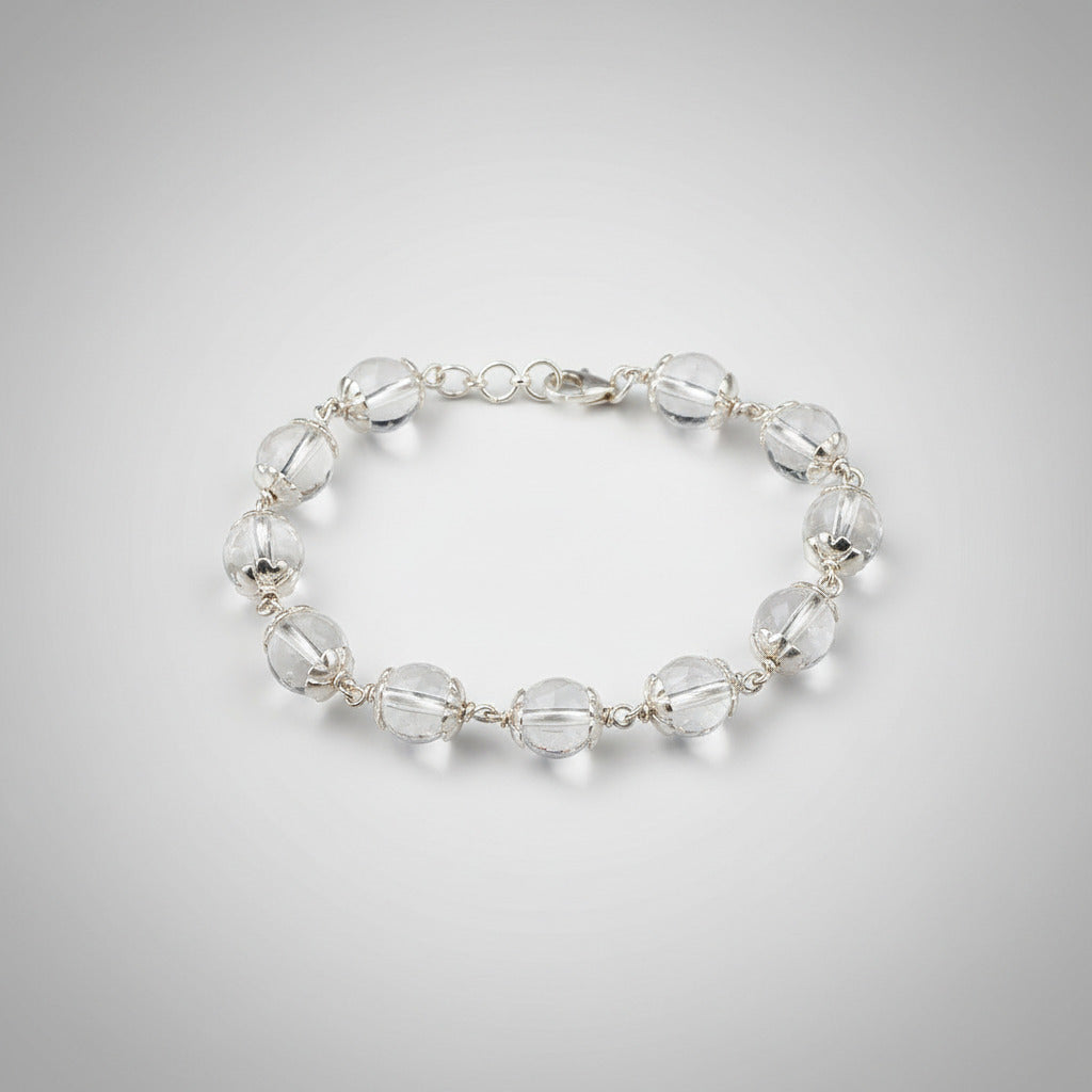 Round Sphatik Bracelet with Silver Caps & Hook-7 mm