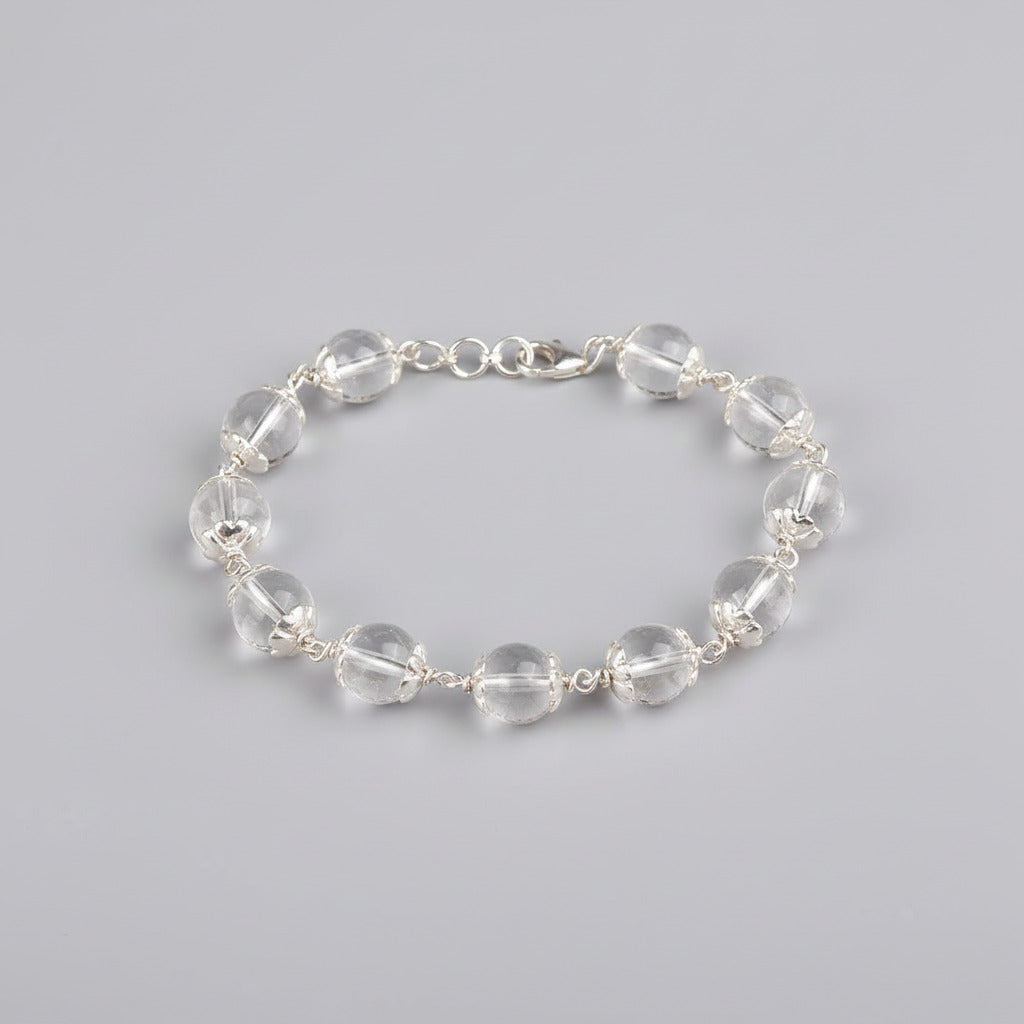 Round Sphatik Bracelet with Silver Caps & Hook-6 mm