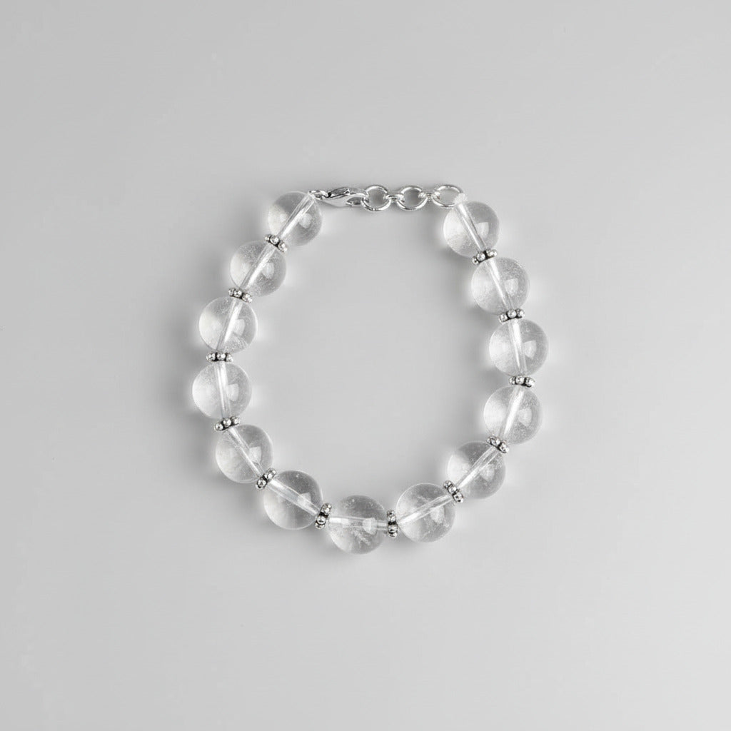 Round Sphatik Bracelet with Silver Chakri & Hook-6 mm