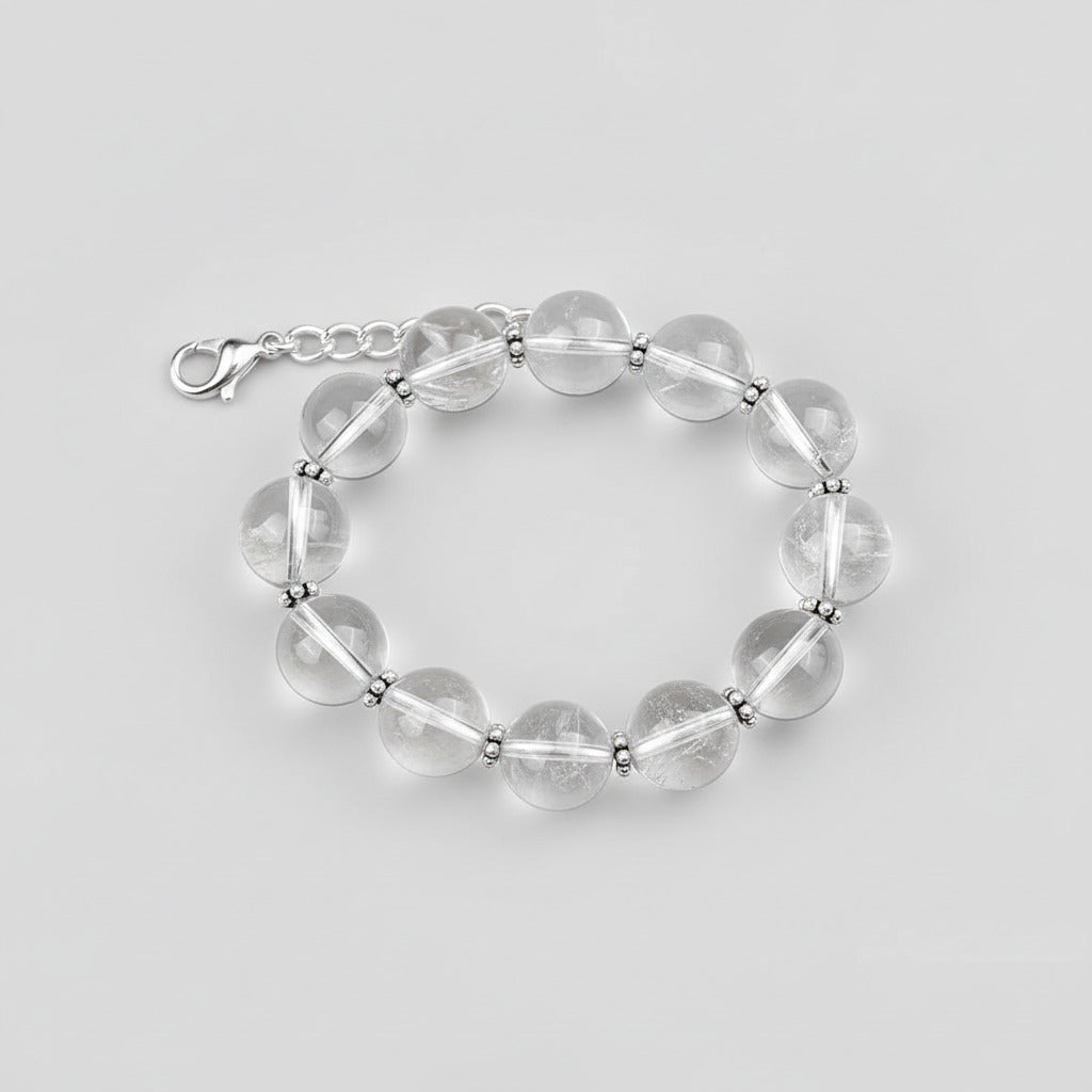 Round Sphatik Bracelet with Silver Chakri & Hook-6 mm
