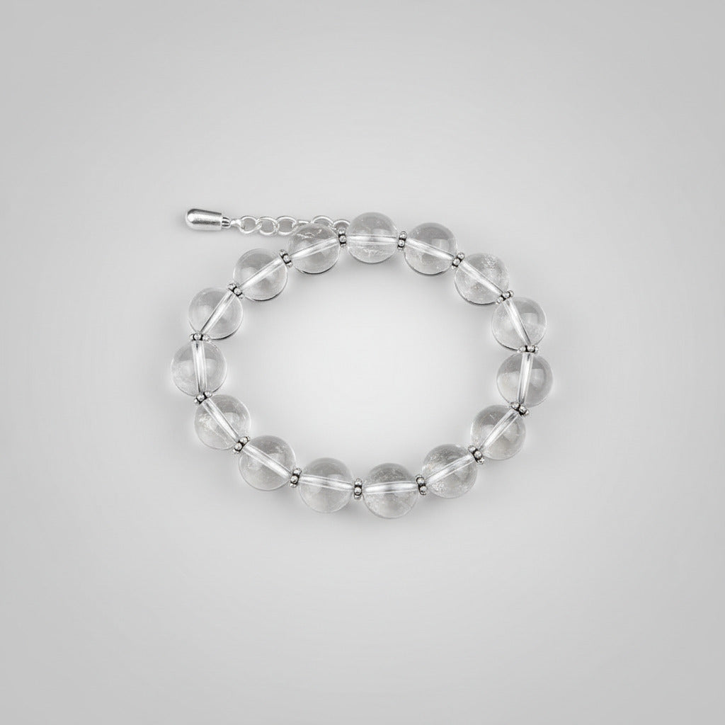 Round Sphatik Bracelet with Silver Chakri & Hook-7 mm