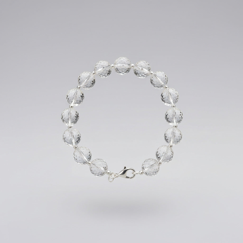 Round Faceted Sphatik Bracelet with Silver Balls & Hook-4 mm
