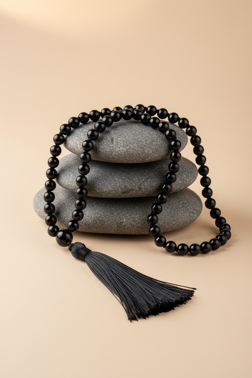 Black Jade Faceted Mala | 108+1 Beads | 8 mm | 40 Inches
