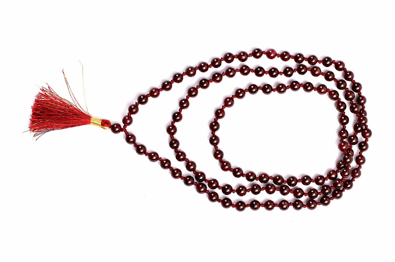 Hessonite Garnet Round Beads Mala With Knots-8 mm