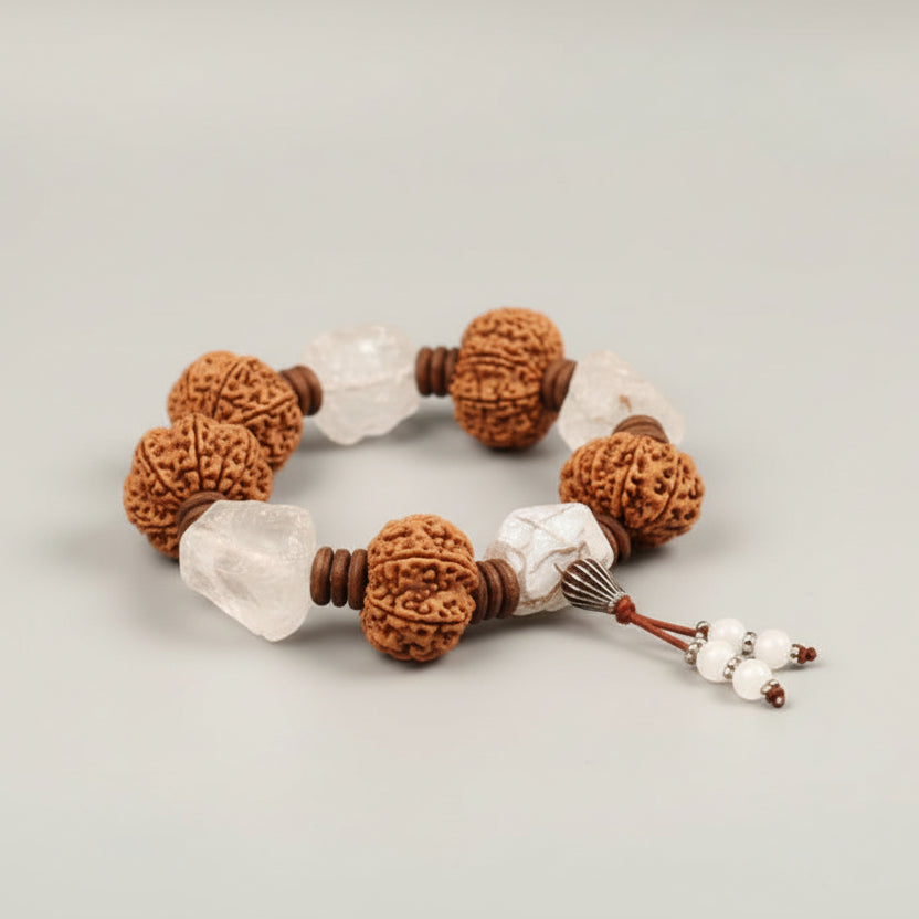 10 Mukhi and Crystal Quartz Gemstone Bracelet