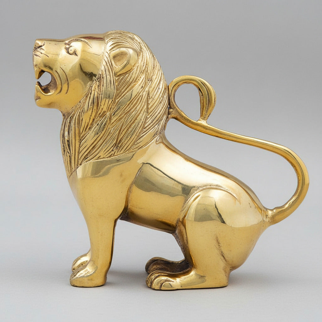 Roaring Lion Brass Statue