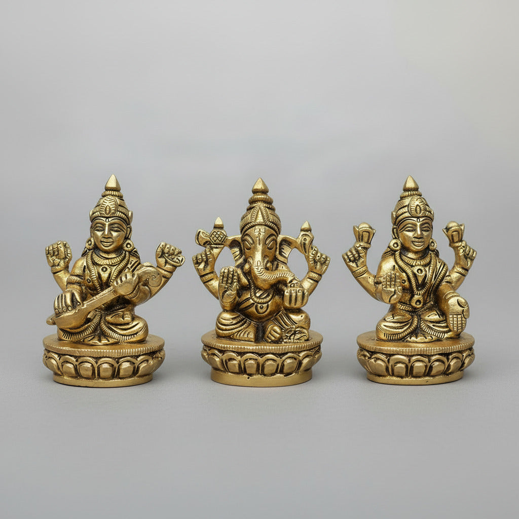 Ganesh Laxmi Saraswati Brass IdolsSet of 3)