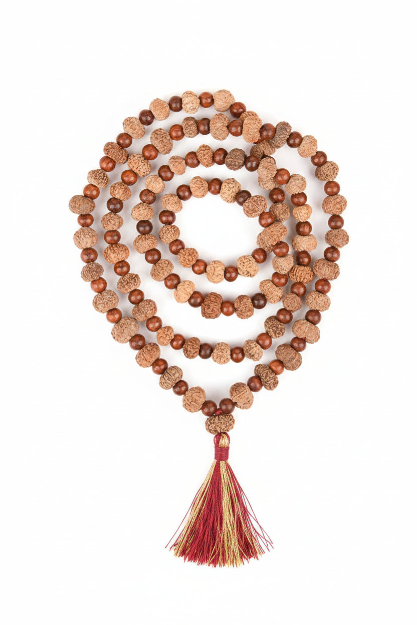 11 Mukhi Rudraksha x Red Sandalwood Mala-14 mm