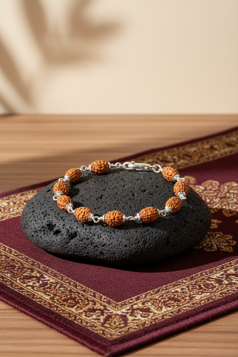 Mani Monk Moon Java Bracelet with Silver Caps – 10 mm