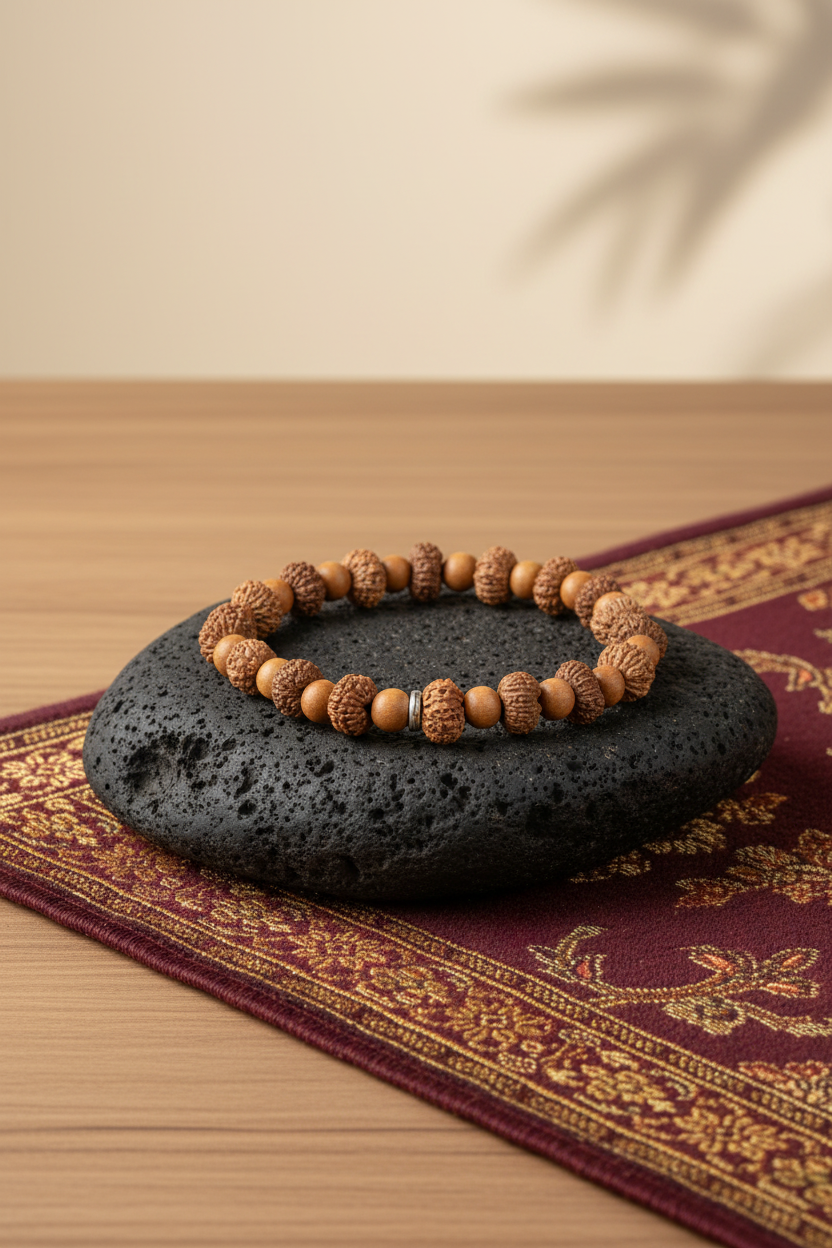 13 Mukhi Rudraksha & White Sandalwood Bracelet | Indra Blessing