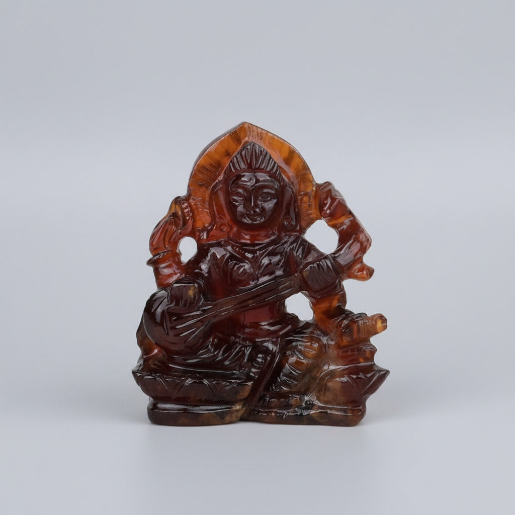 Goddess Saraswati Gomedh Hessonite Idol