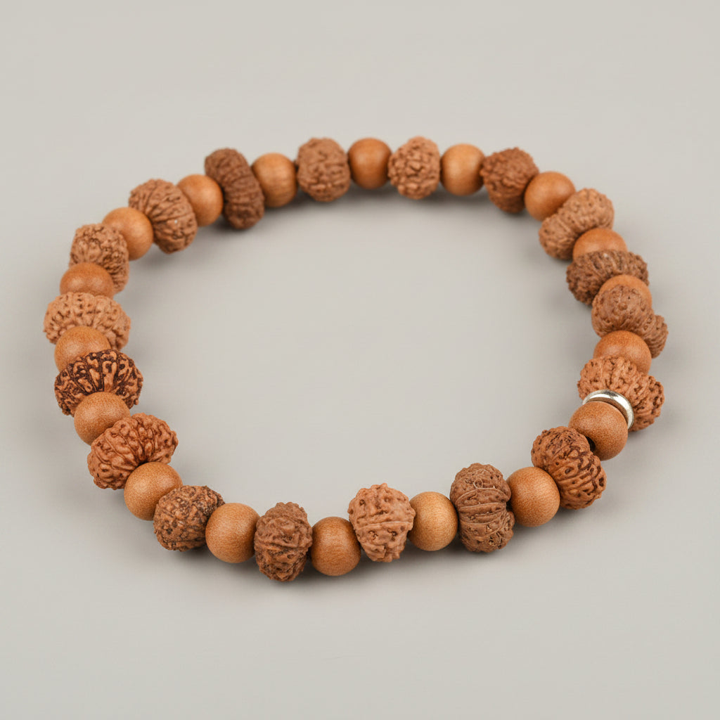 13 Mukhi Rudraksha and White Sandalwood Bracelet