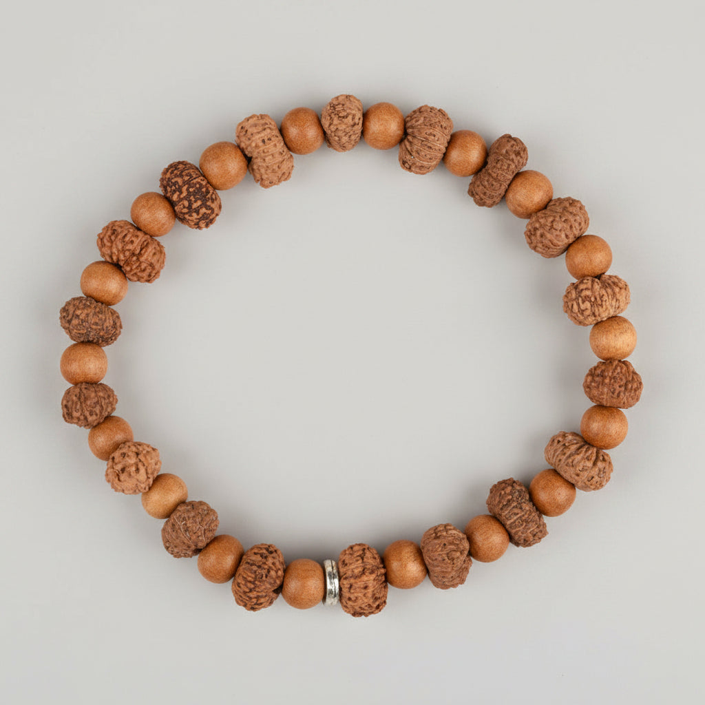13 Mukhi Rudraksha and White Sandalwood Bracelet