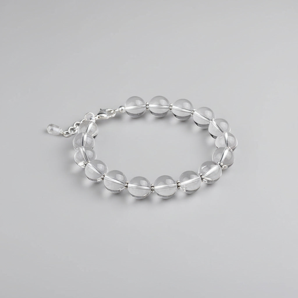 Round Sphatik Bracelet with Silver Chakri & Hook-8 mm