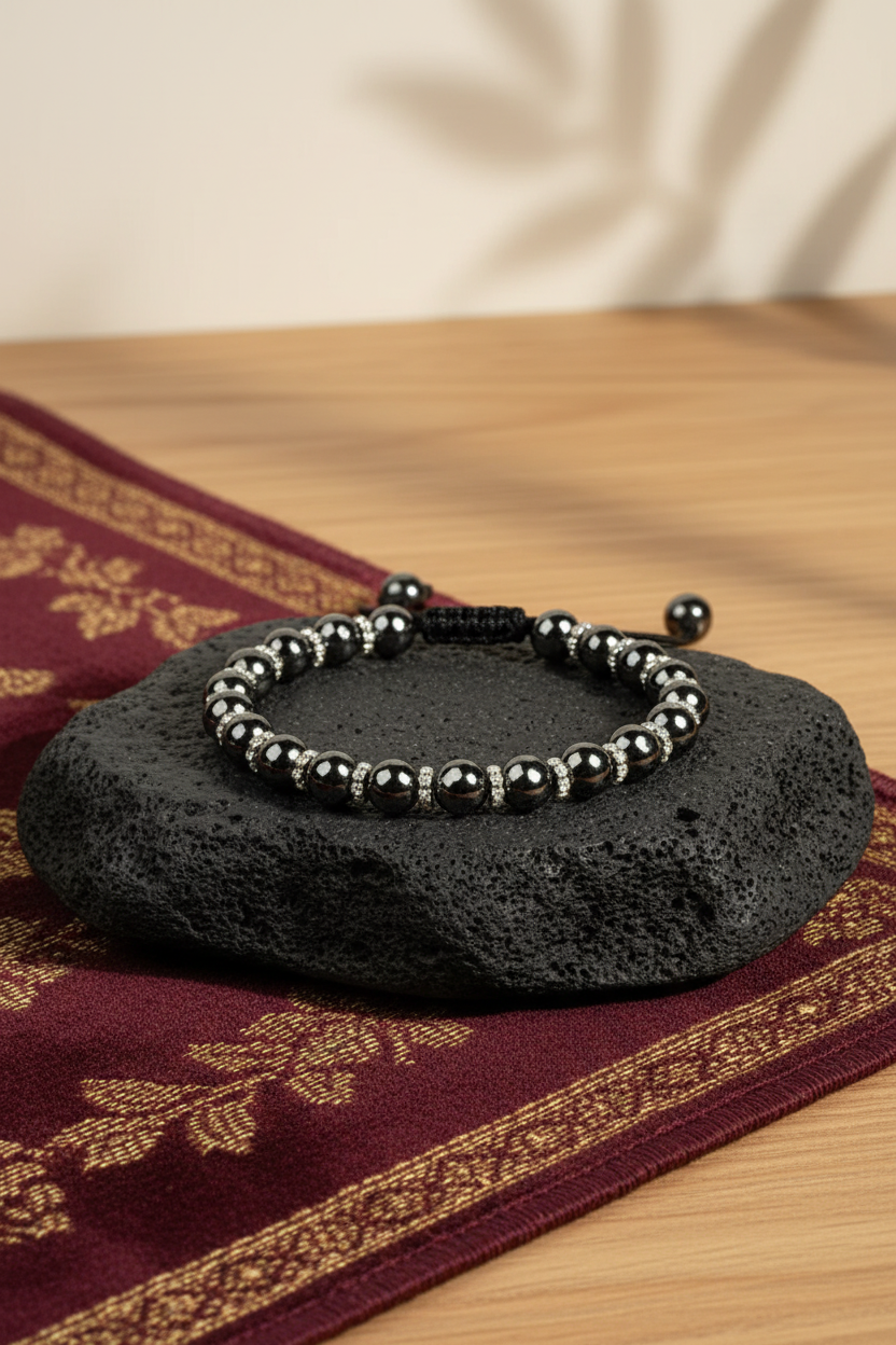 Natural Hematite Faceted Beads German Silver Chakri Adjustable Bracelet