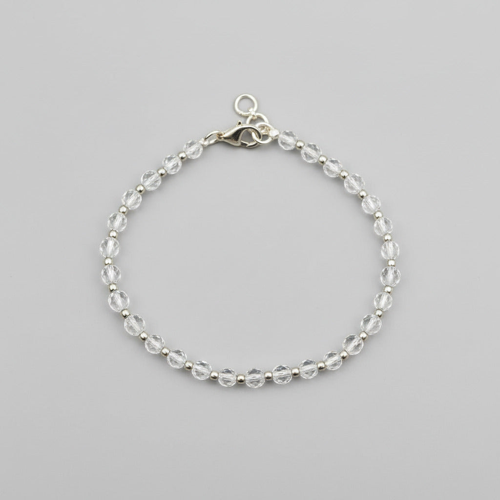 Round Faceted Sphatik Bracelet with Silver Balls & Hook-4 mm