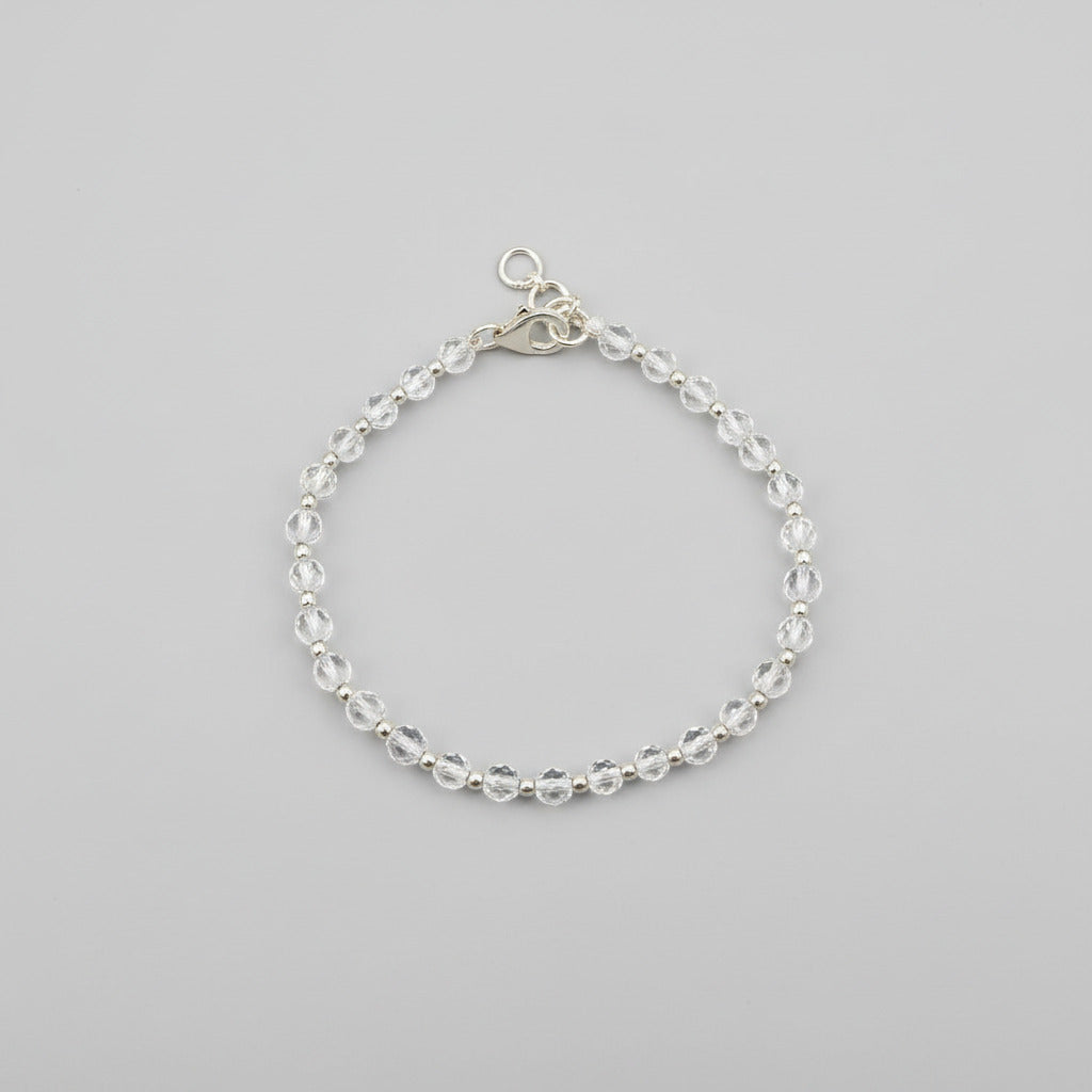 Round Faceted Sphatik Bracelet with Silver Balls & Hook-8 mm