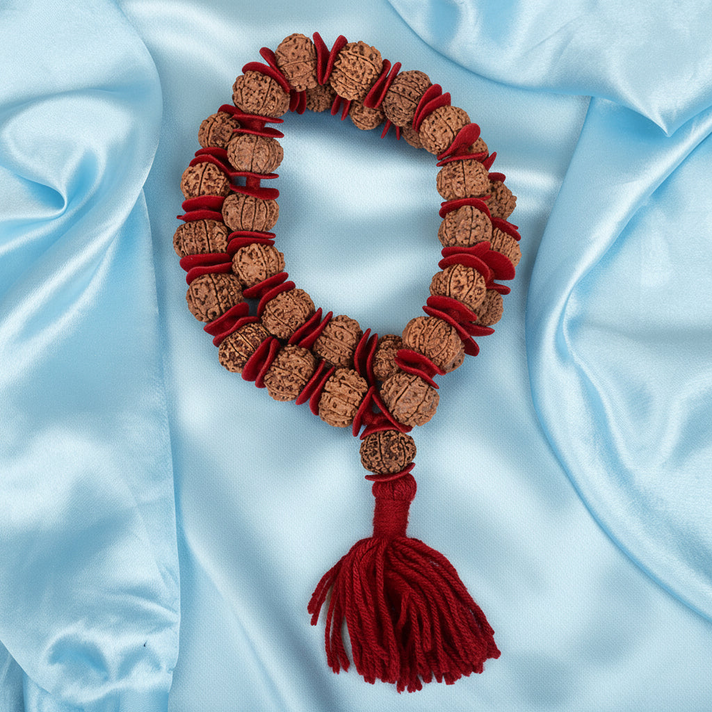 14 Mukhi Nepali Rudraksha Woolen Spacers Kantha Mala