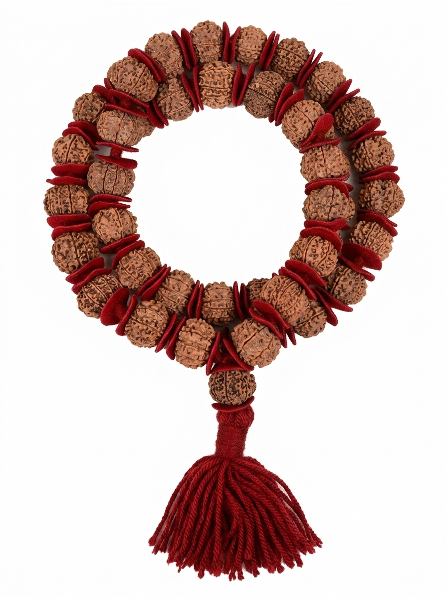 14 Mukhi Nepali Rudraksha Woolen Spacers Kantha Mala | Dev Indra Sacred Mala