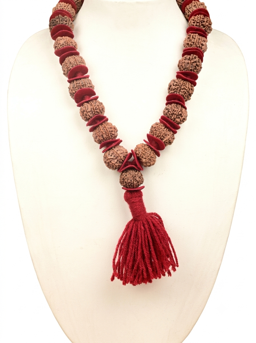 14 Mukhi Nepali Rudraksha Woolen Spacers Kantha Mala | Dev Indra Sacred Mala