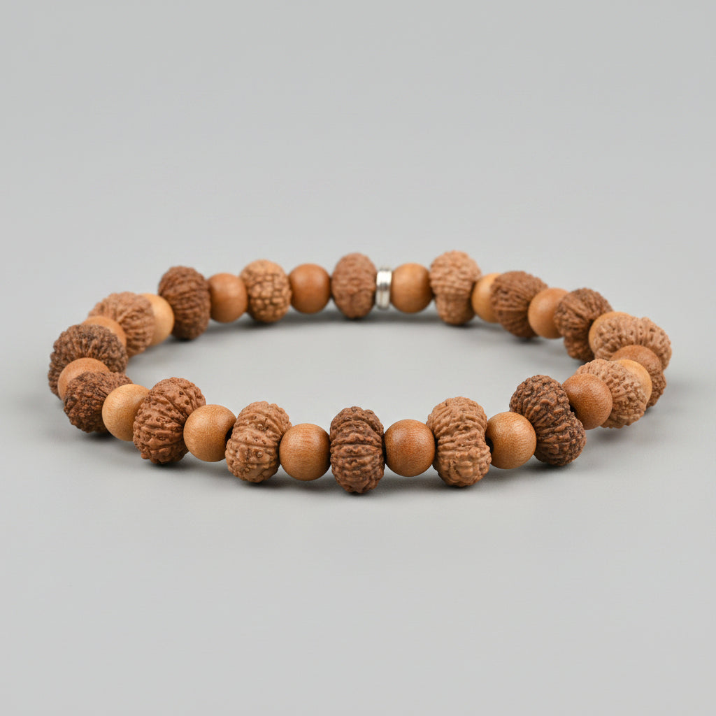 14 Mukhi Rudraksha and White Sandalwood Bracelet