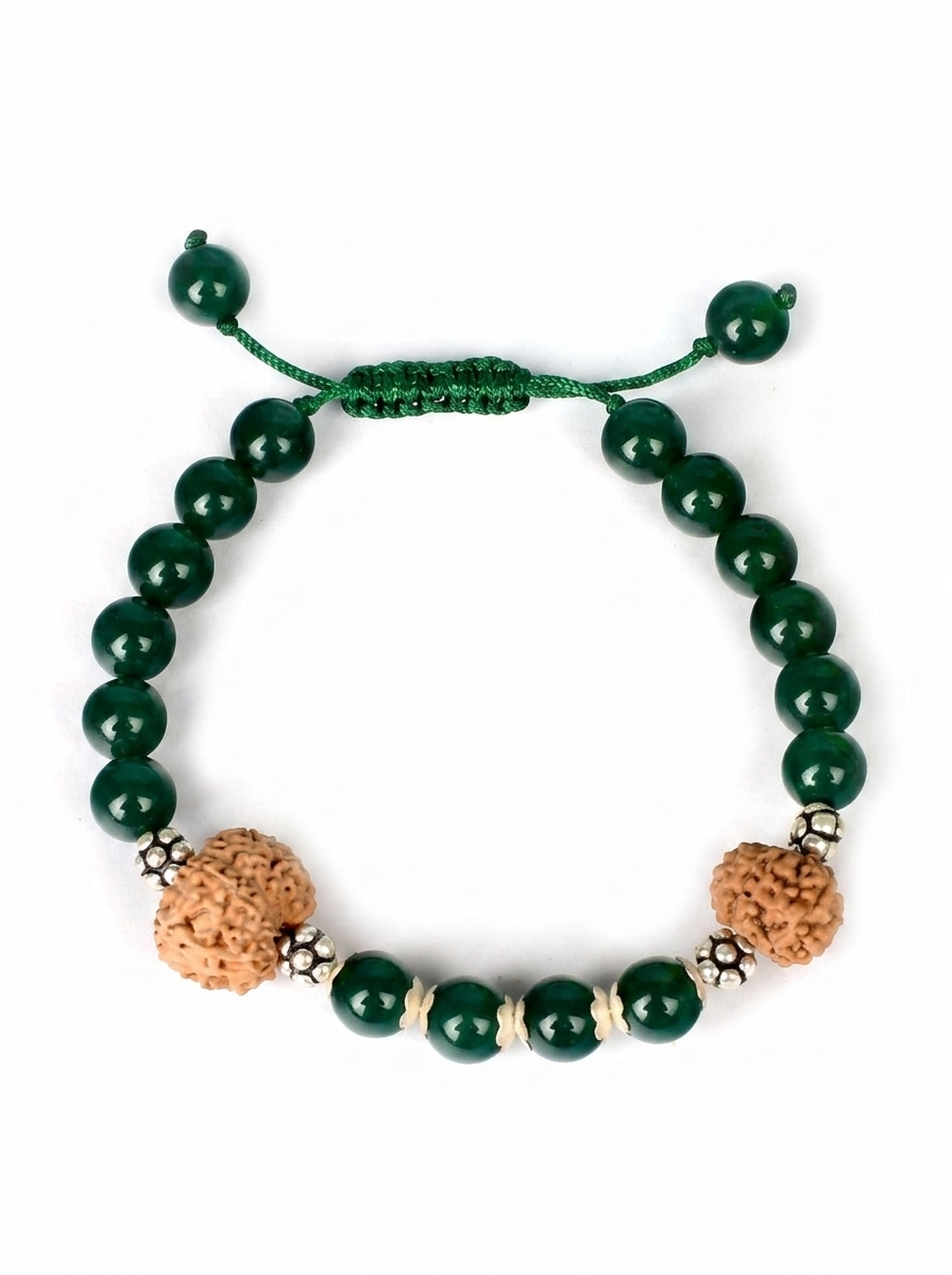 15 Mukhi Rudraksha & Green Onyx Mala and Bracelet Set | Pashupatinath Blessing
