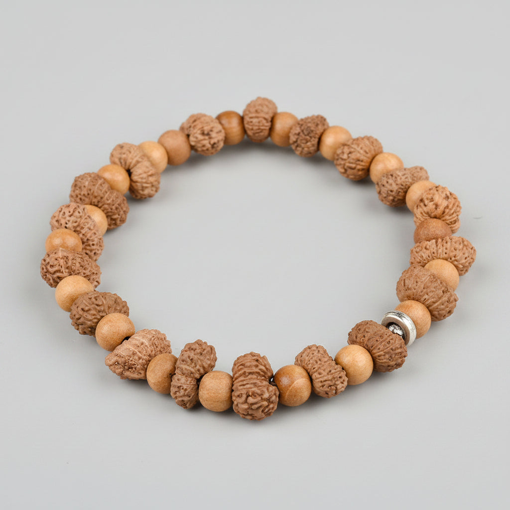 15 Mukhi Rudraksha and White Sandalwood Bracelet