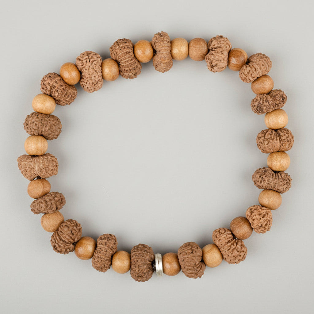 15 Mukhi Rudraksha and White Sandalwood Bracelet