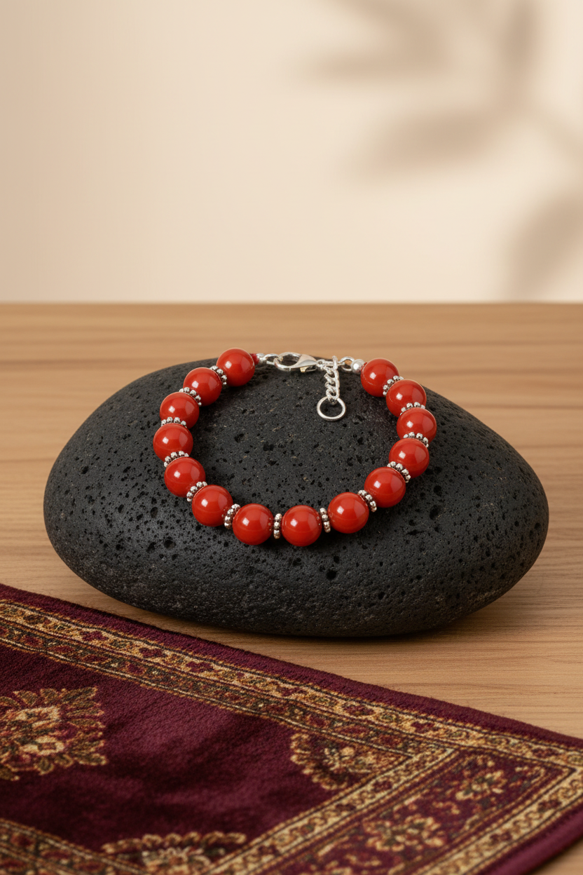 Natural Red Carnelian German Silver Chakri Bracelet – 10 mm Gemstone Bracelet