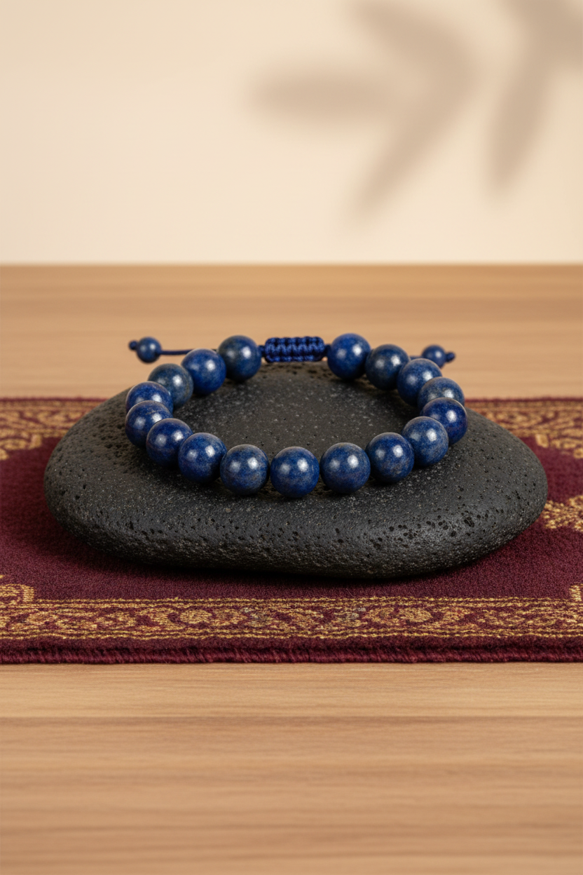 Natural Lapis Lazuli Bracelet (10 mm) | Elastic Gemstone Bracelet for Healing, Meditation & Positive Energy