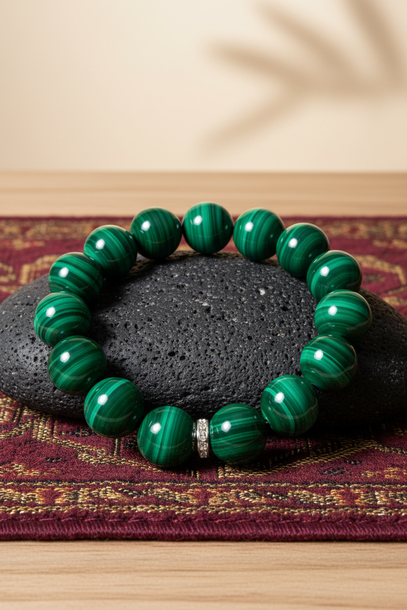 Malachite Bracelet – 10mm Natural Gemstone Bracelet for Healing, Meditation & Positive Energy