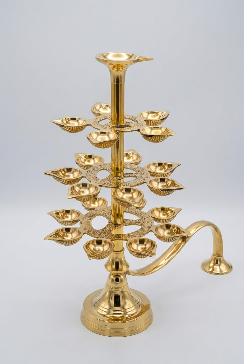 Tiered Aarti Diya Multi Wick Brass Diya Stand for Home Temple and Puja