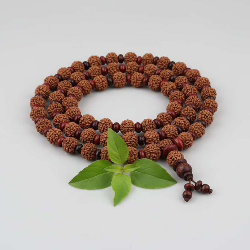 4 Mukhi Brahma Mala with Red Sandalwood Beads - Design II