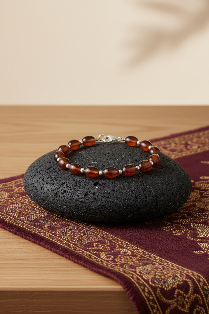 Natural Gomed Flat Oval Beads Bracelet with 925 Silver Balls | Gemstone Bracelet for Healing & Meditation
