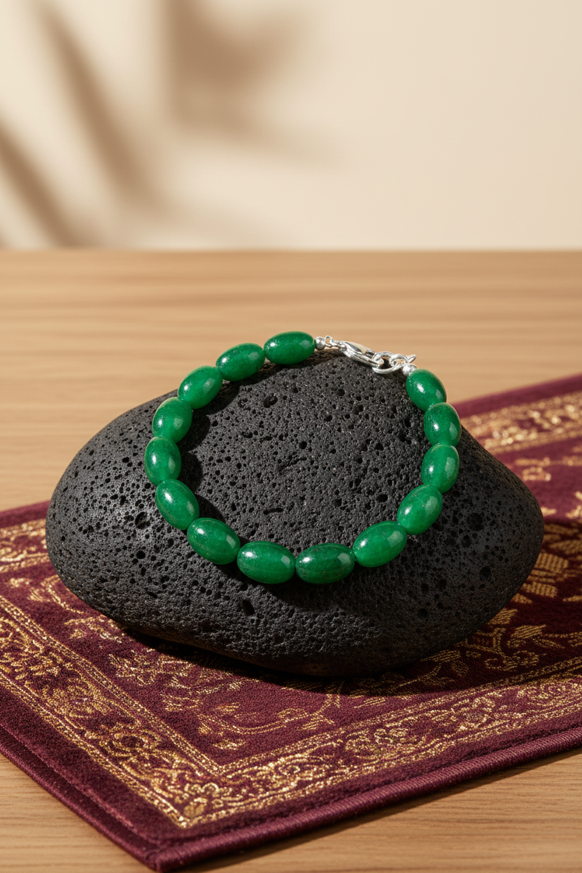 Natural Emerald Oval Beads Bracelet – 76 Carat Healing Gemstone Bracelet