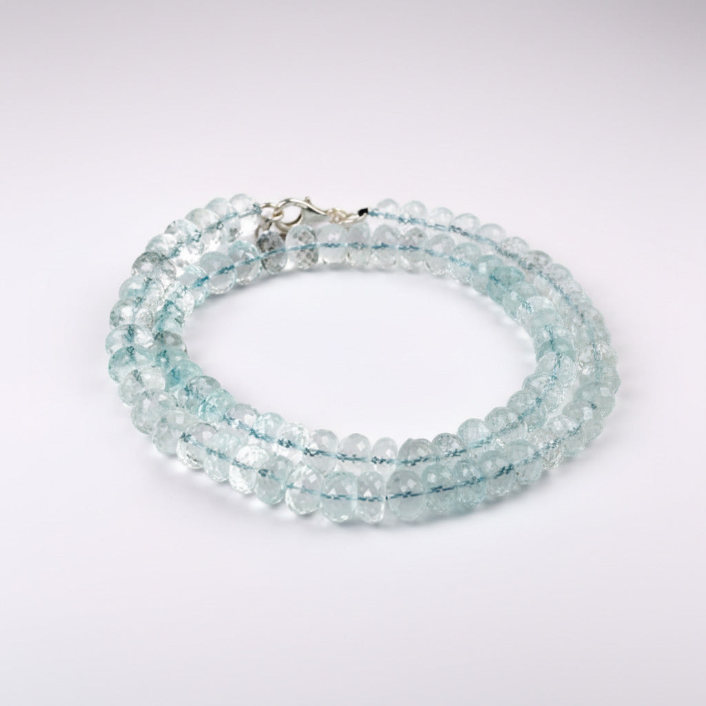 Aquamarine Button Shape Mala (Faceted Beads)
