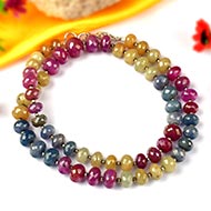 Ruby & Sapphire Faceted Button Shape Necklace