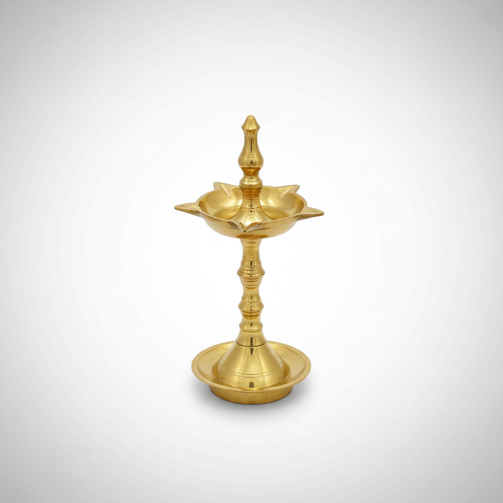 Traditional Brass Samai Standing Oil Lamp - Set of 2