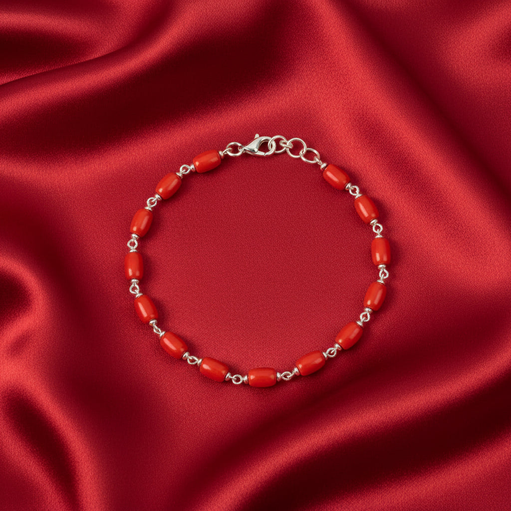Cylindrical Coral Bracelet in Pure Silver-8 mm