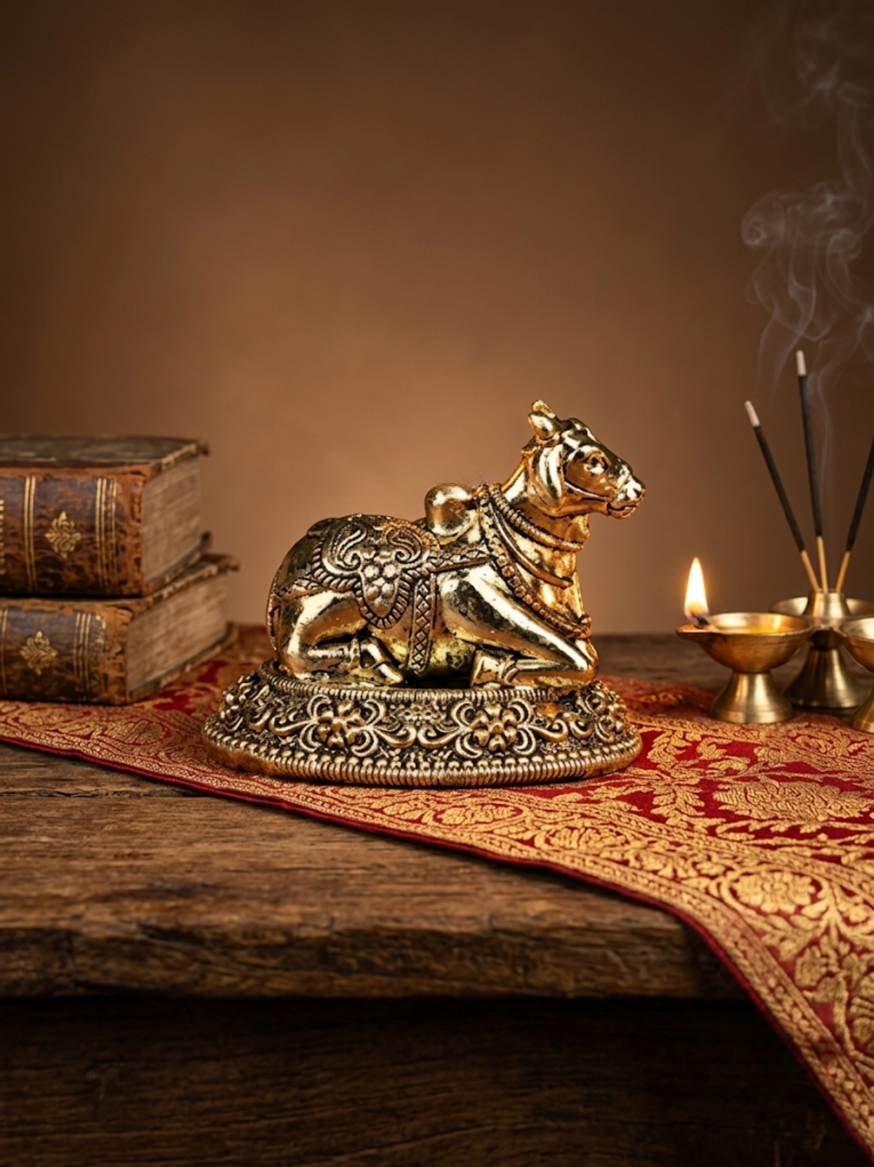 Nandi Ashtadhatu Idol Sacred Bull of Lord Shiva Energised Murti for Home Mandir