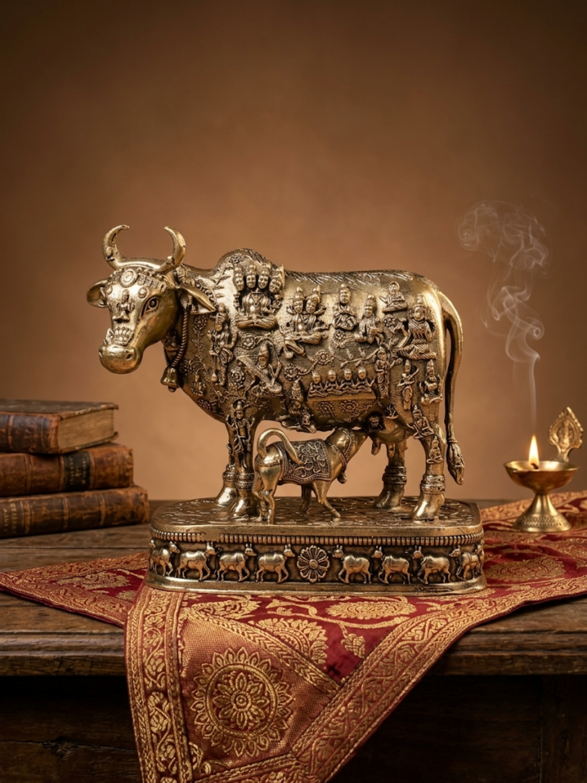 Kamdhenu Cow with 33 Koti Devta Ashtadhatu Idol