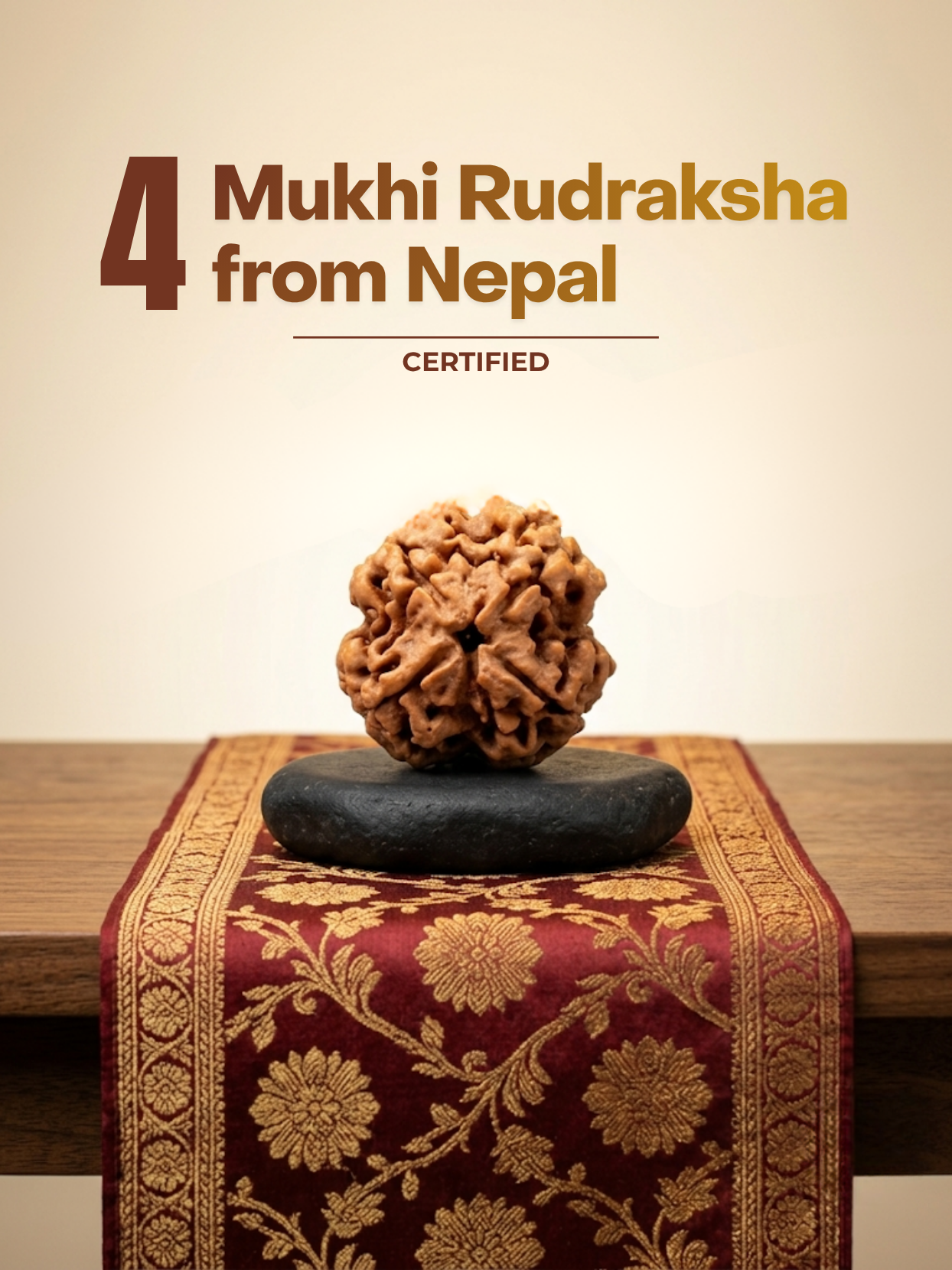 4 Mukhi Rudraksha from Nepal - Small - Natural Certified Bead for Brihaspati and Intellect